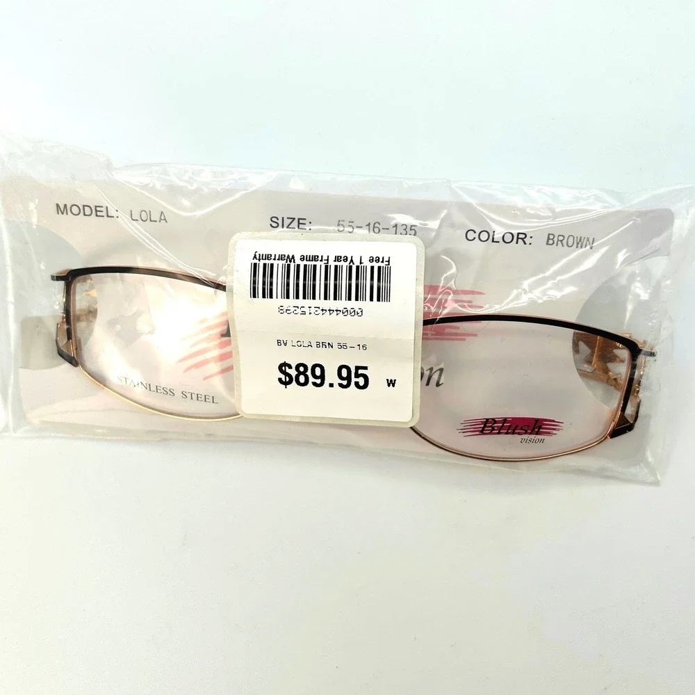 Womens Eyeglasses Frames Blush Vision Lola Size 55-16-135 Dark Brown Gold NEW